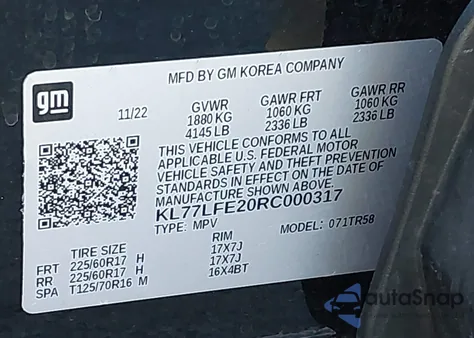 2024 Chevrolet Trax Fwd Sp from USA, damaged, VIN KL77LFE20RC000317
